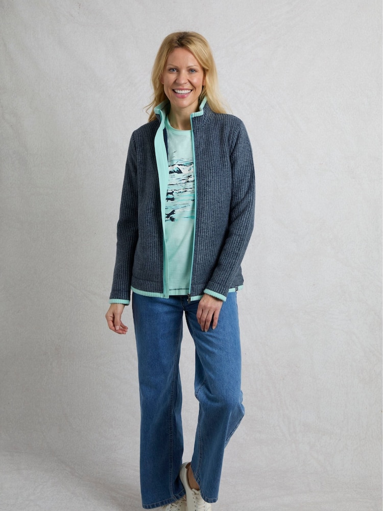 أزرق - Weird Fish Ariana Full Zip Grid Fleece Top - صورة 1 من 7