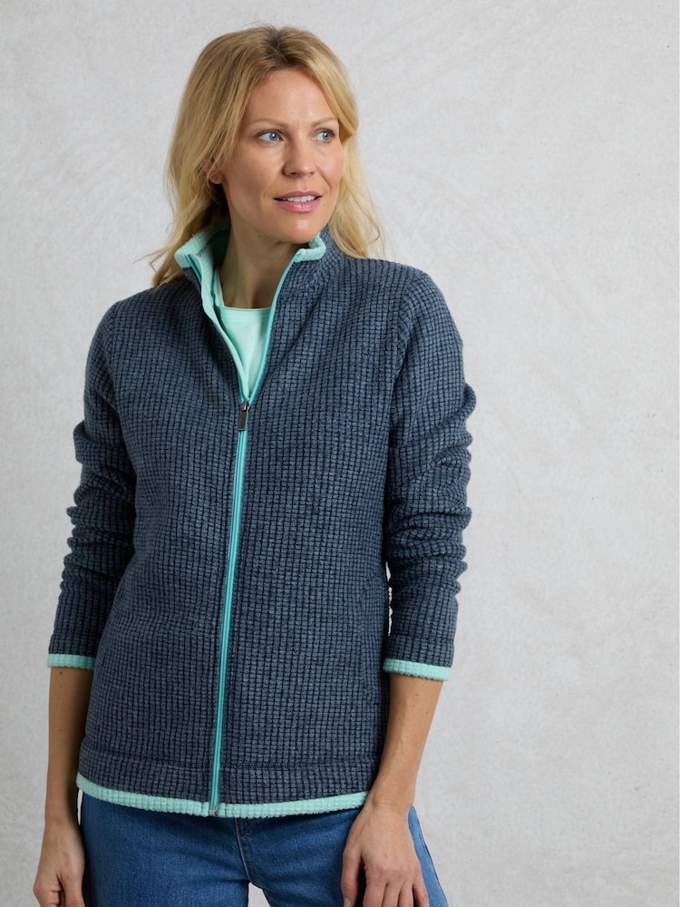 أزرق - Weird Fish Ariana Full Zip Grid Fleece Top - صورة 2 من 7