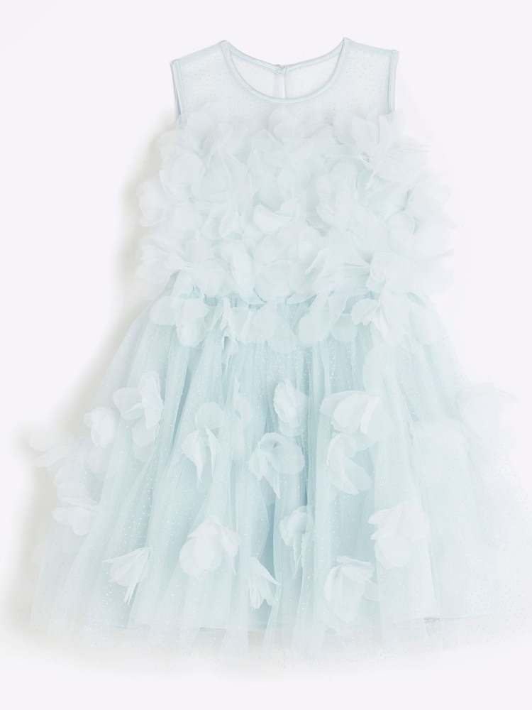 River Island Blue Girls Embellished Tulle Dress - Image 1 of 4
