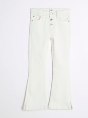 River Island White Girls Button Front Flared Jeans - Image 1 of 4