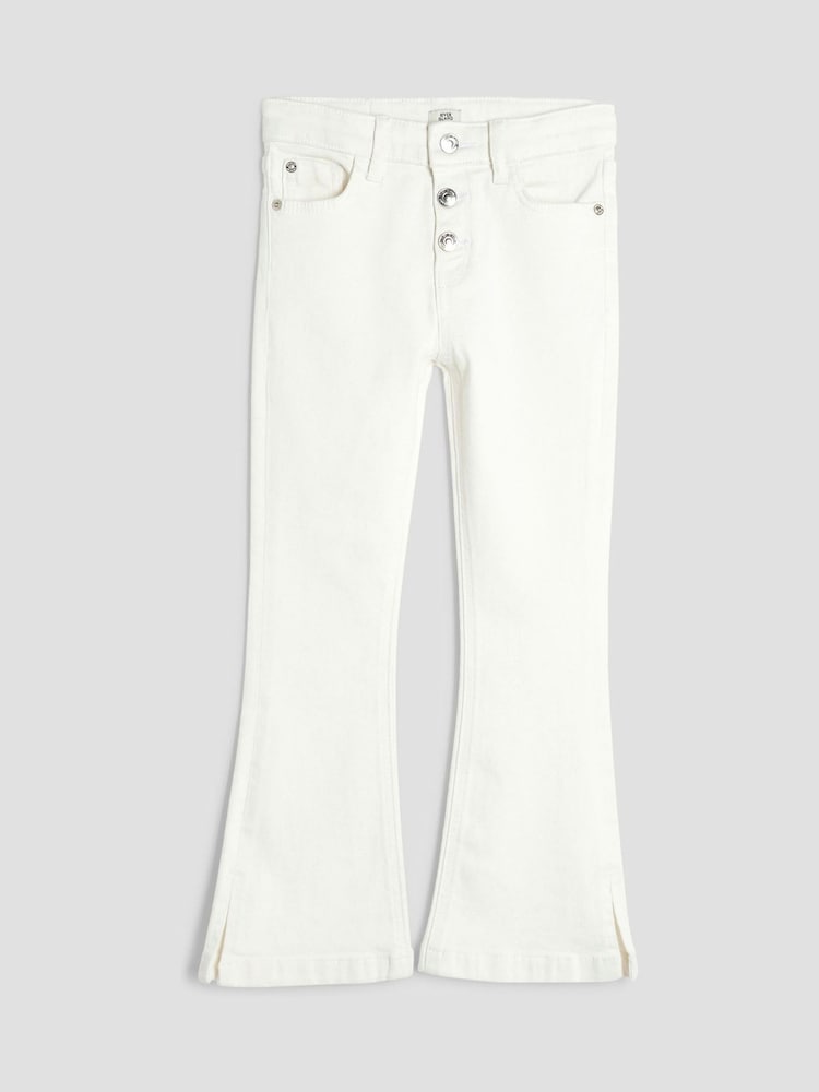 River Island White Girls Button Front Flared Jeans - Image 1 of 4