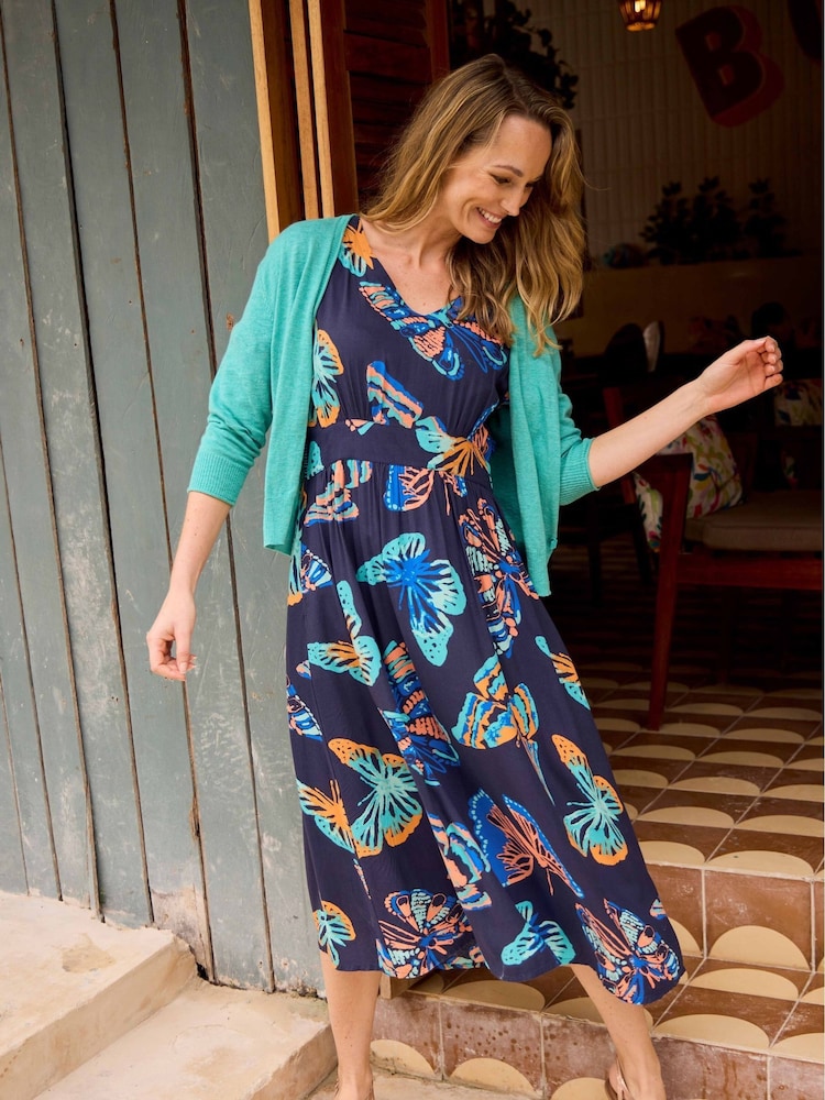 Weird Fish Blue Dilsha Viscose Printed Dress - Image 1 of 8