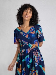 Weird Fish Blue Dilsha Viscose Printed Dress - Image 4 of 8