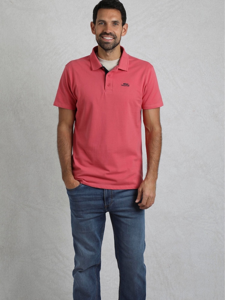 Розовый - Weird Fish Miles 100% Cotton Pique Polo Shirt - Image 1 of 6