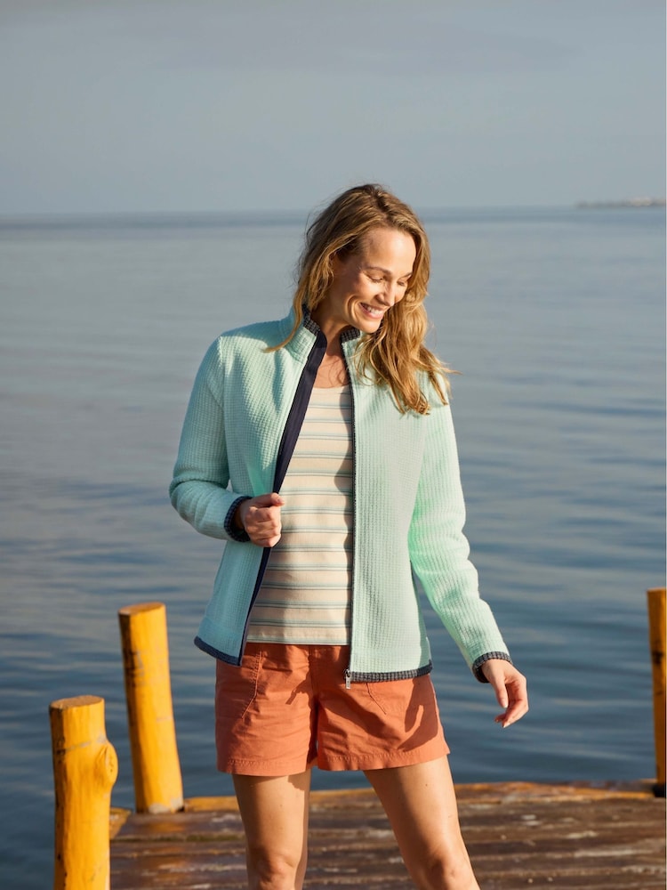 Weird Fish Green Ariana Full Zip Grid Fleece Top - Image 1 of 7 Weird Fish Green Ariana Full Zip Grid Fleece Top - Image 1 of 7