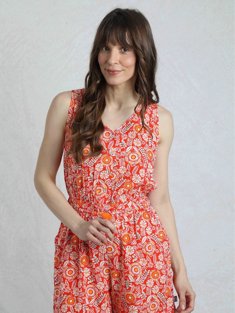 Weird Fish Red Mare Viscose Printed Playsuit - Image 1 of 7