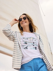 Weird Fish White Beach Run 100%  Cotton Graphic Slub T-Shirt - Image 1 of 7