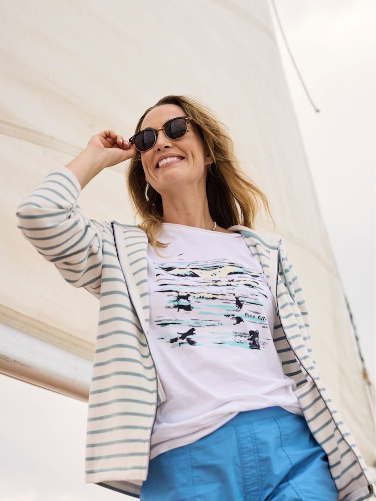 Weird Fish White Beach Run 100%  Cotton Graphic Slub T-Shirt - Image 1 of 7