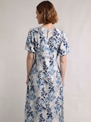 Weird Fish Blue Delanie Printed Linen Rich Tea Dress - Image 2 of 8