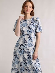 Weird Fish Blue Delanie Printed Linen Rich Tea Dress - Image 3 of 8