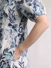 Weird Fish Blue Delanie Printed Linen Rich Tea Dress - Image 4 of 8