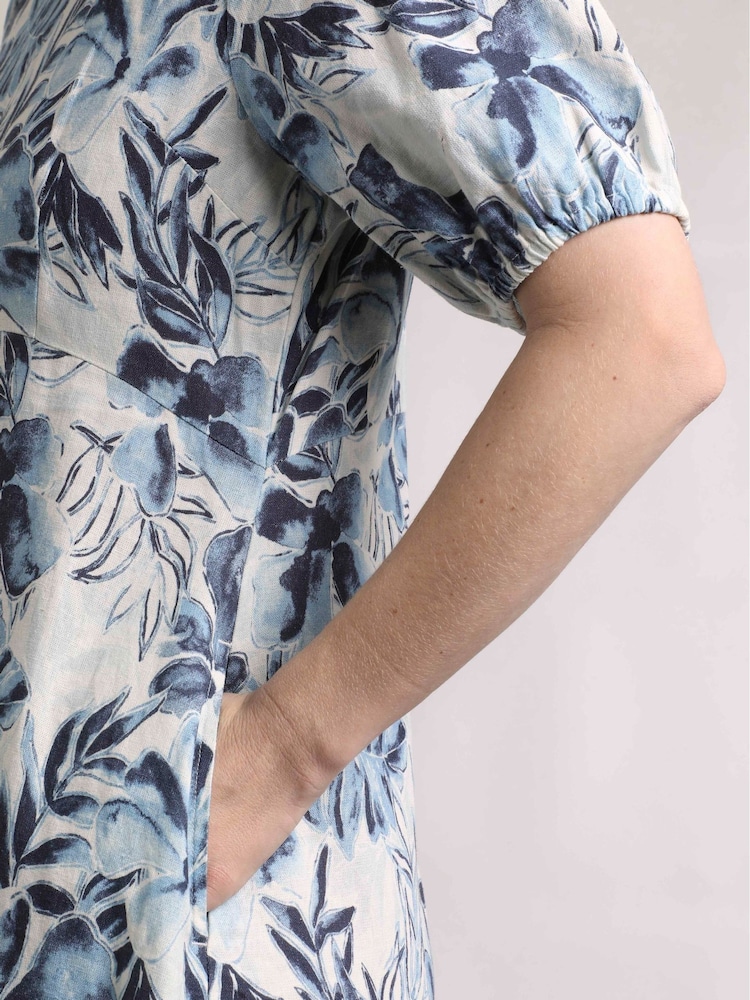 Weird Fish Delanie Printed Linen Rich Tea Dress - Image 4 of 8