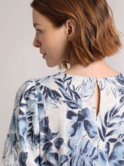 Weird Fish Blue Delanie Printed Linen Rich Tea Dress - Image 5 of 8