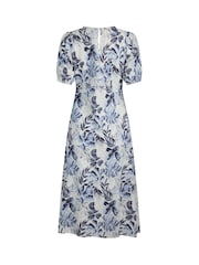 Weird Fish Blue Delanie Printed Linen Rich Tea Dress - Image 8 of 8