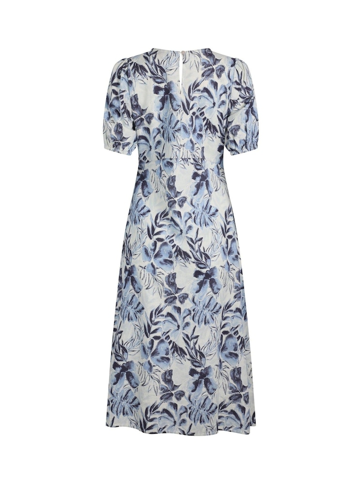 Weird Fish Blue Delanie Printed Linen Rich Tea Dress - Image 8 of 8