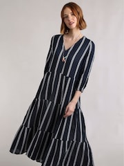 Weird Fish Blue Emmy Striped Woven 100% Cotton Dress - Image 1 of 8