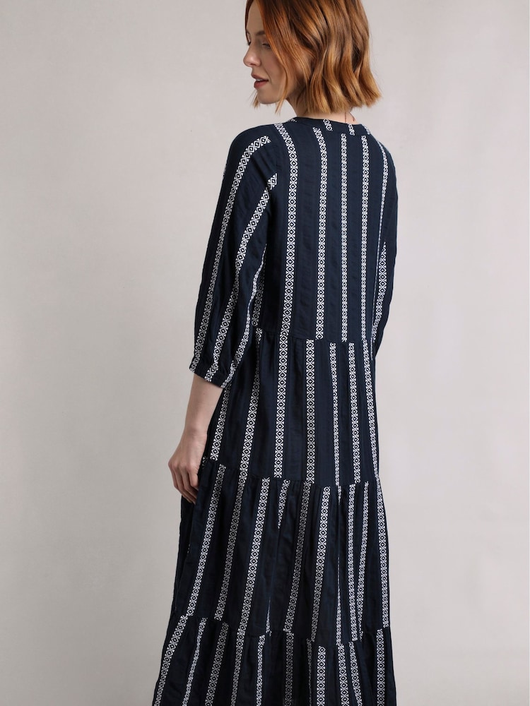Weird Fish Blue Emmy Striped Woven 100% Cotton Dress - Image 2 of 8