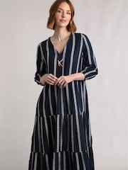 Weird Fish Blue Emmy Striped Woven 100% Cotton Dress - Image 3 of 8