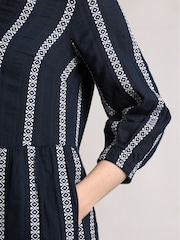 Weird Fish Blue Emmy Striped Woven 100% Cotton Dress - Image 5 of 8
