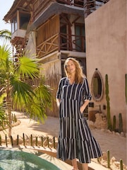 Weird Fish Blue Emmy Striped Woven 100% Cotton Dress - Image 6 of 8