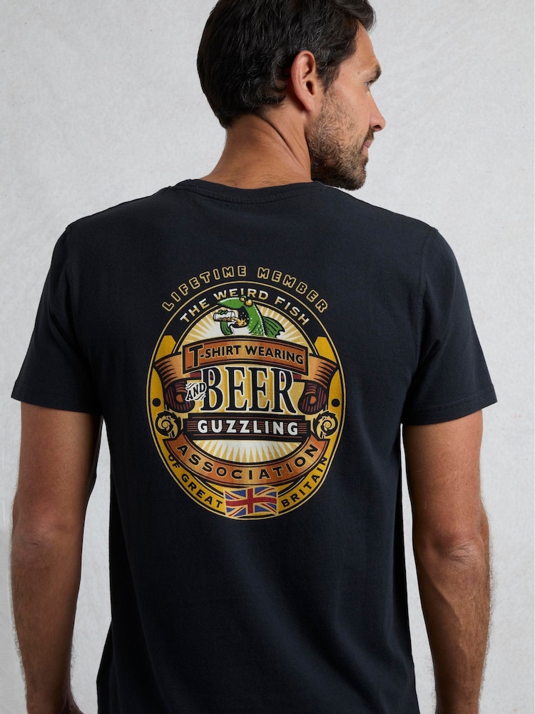 Черный - Weird Fish Beer Guzzling Heritage Wash Artist 100% Cotton T-Shirt - Image 1 of 6