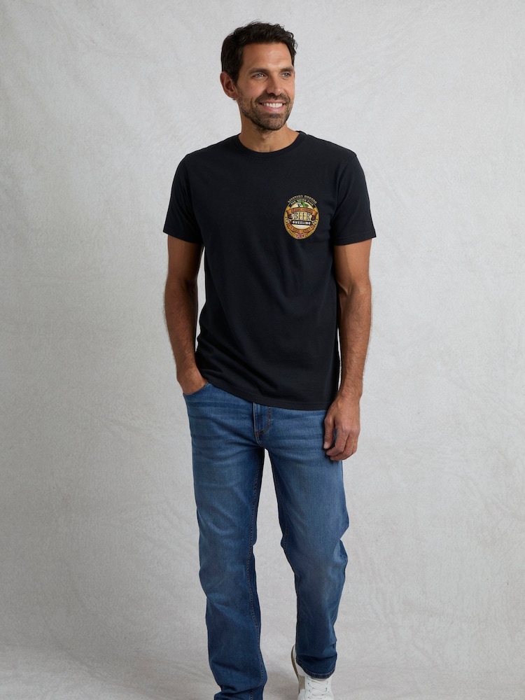 Черный - Weird Fish Beer Guzzling Heritage Wash Artist 100% Cotton T-Shirt - Image 2 of 6