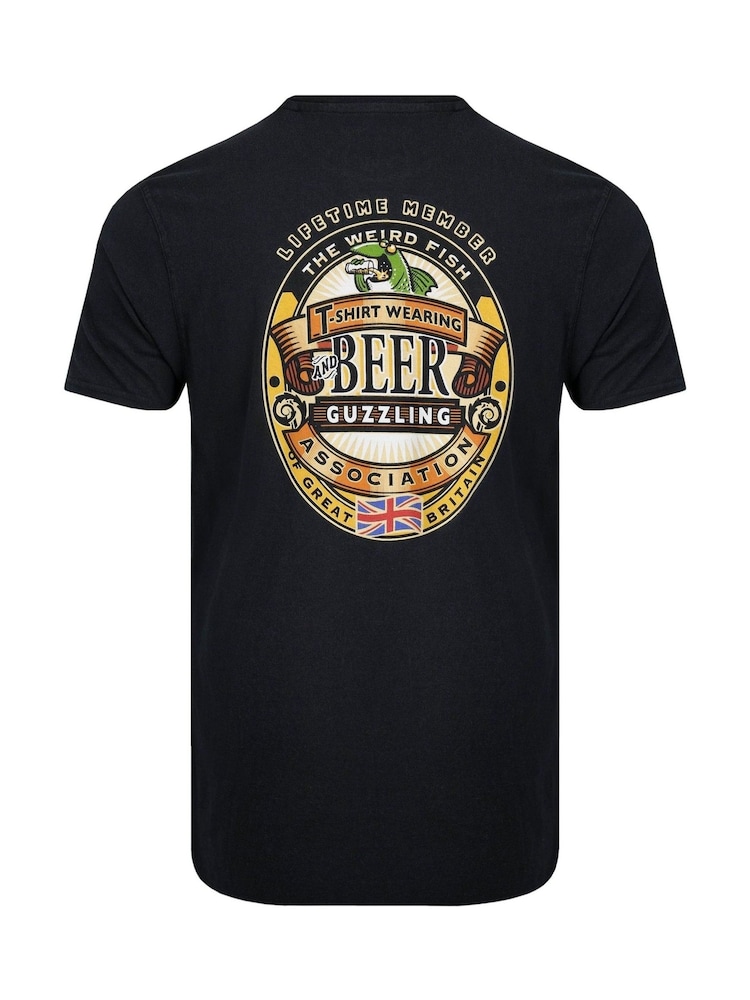 Черный - Weird Fish Beer Guzzling Heritage Wash Artist 100% Cotton T-Shirt - Image 6 of 6