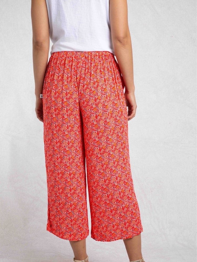 Weird Fish Red Sarita Crinkle Viscose Printed Wide Leg Cropped Trousers - Image 3 of 7