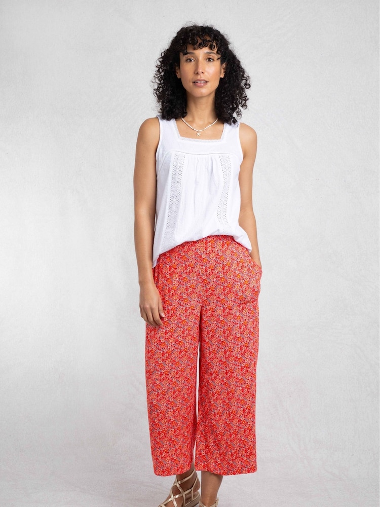 Weird Fish Red Sarita Crinkle Viscose Printed Wide Leg Cropped Trousers - Image 4 of 7