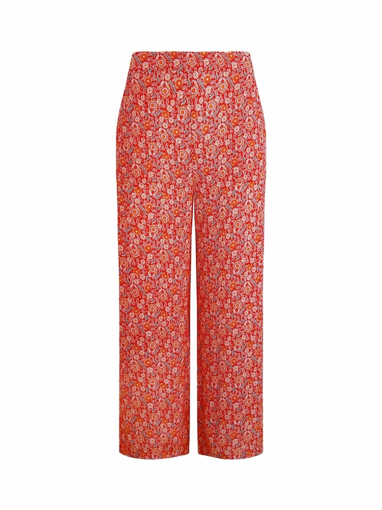 Weird Fish Red Sarita Crinkle Viscose Printed Wide Leg Cropped Trousers - Image 6 of 7