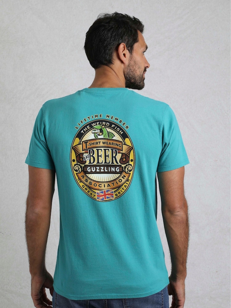 Зеленый - Weird Fish Beer Guzzling Heritage Wash Artist 100% Cotton T-Shirt - Image 1 of 6