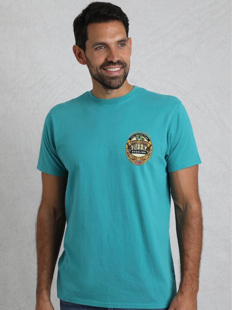 Зеленый - Weird Fish Beer Guzzling Heritage Wash Artist 100% Cotton T-Shirt - Image 2 of 6