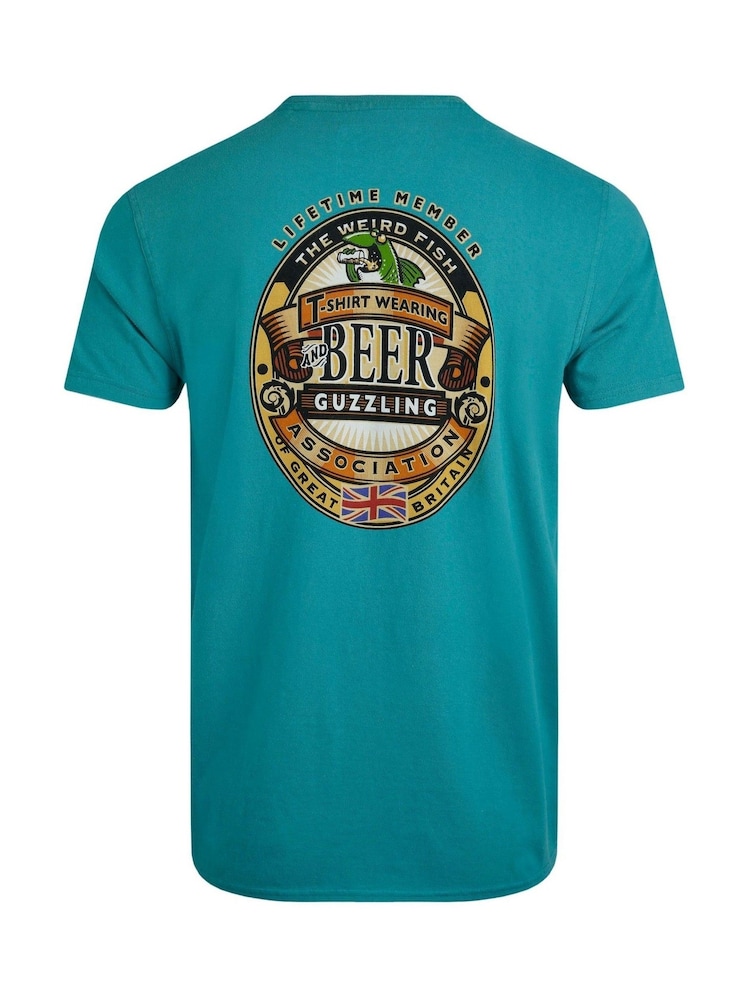Зеленый - Weird Fish Beer Guzzling Heritage Wash Artist 100% Cotton T-Shirt - Image 6 of 6