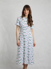 Weird Fish Blue Everly Viscose Printed Tea Dress - Image 1 of 7