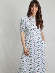Weird Fish Blue Everly Viscose Printed Tea Dress - Image 2 of 7