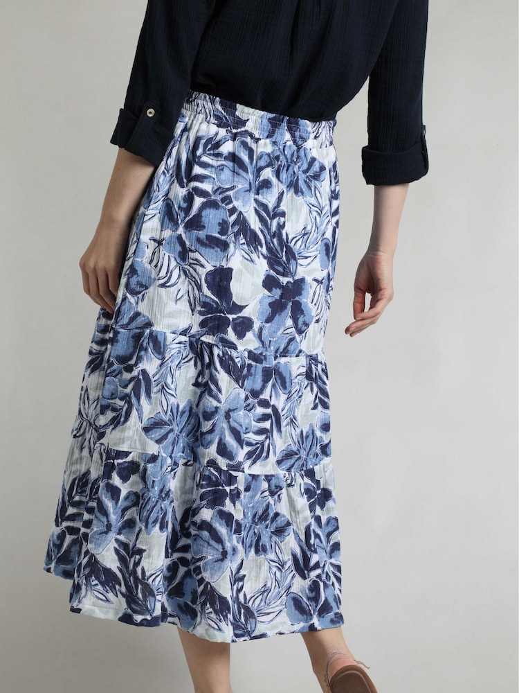 Weird Fish Blue Harini 100% Cotton Doublecloth Midi Tiered Skirt - Image 2 of 6 Weird Fish Blue Harini 100% Cotton Doublecloth Midi Tiered Skirt - Image 2 of 6