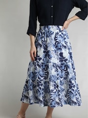 Weird Fish Blue Harini 100% Cotton Doublecloth Midi Tiered Skirt - Image 3 of 6