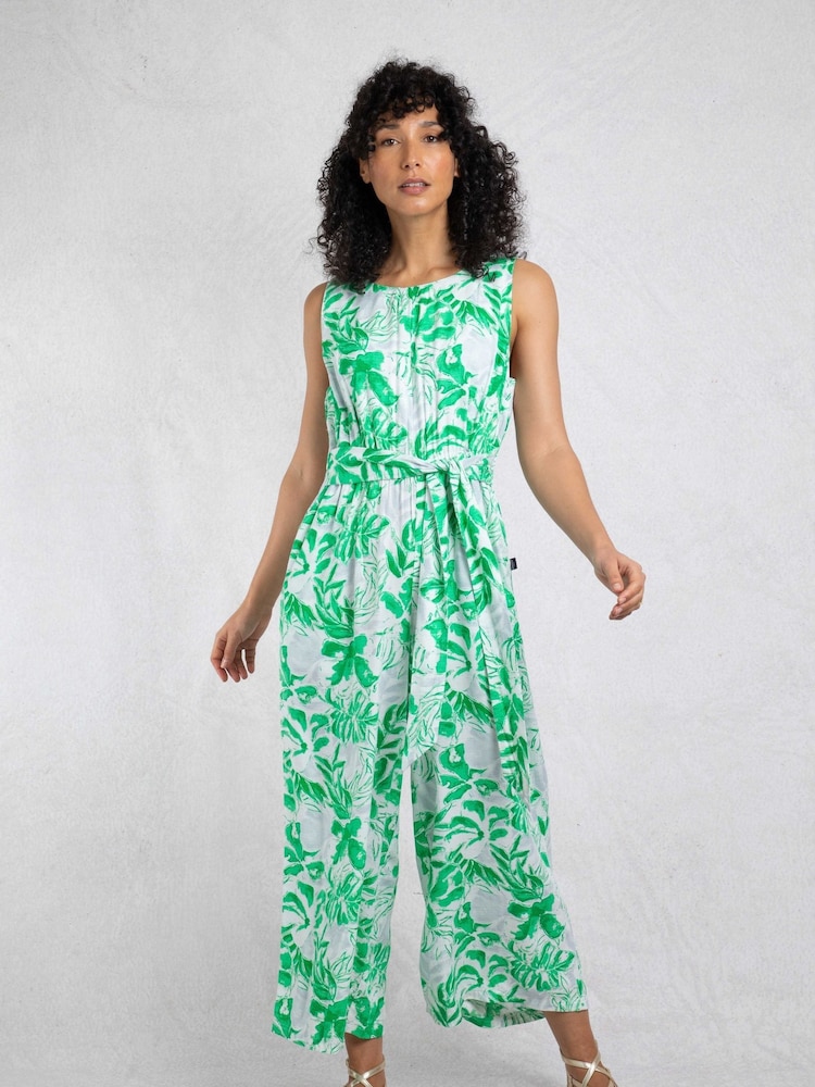 Weird Fish Green Padra Eco Linen Rich Printed Jumpsuit - Image 1 of 6