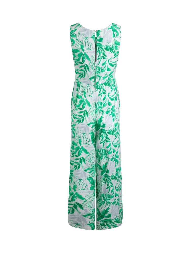 Weird Fish Green Padra Eco Linen Rich Printed Jumpsuit - Image 6 of 6