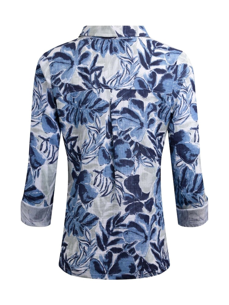 Weird Fish Blue Syona Cotton Doublecloth Printed Shirt - Image 2 of 10 Weird Fish Blue Syona Cotton Doublecloth Printed Shirt - Image 2 of 10
