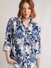 Weird Fish Blue Syona 100% Organic Cotton Doublecloth Printed Shirt - Image 3 of 10