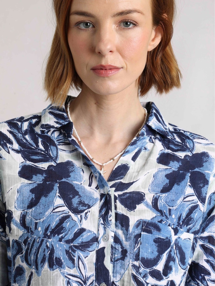 Weird Fish Blue Syona 100% Organic Cotton Doublecloth Printed Shirt - Image 4 of 10