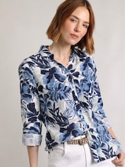 Weird Fish Blue Syona 100% Organic Cotton Doublecloth Printed Shirt - Image 5 of 10