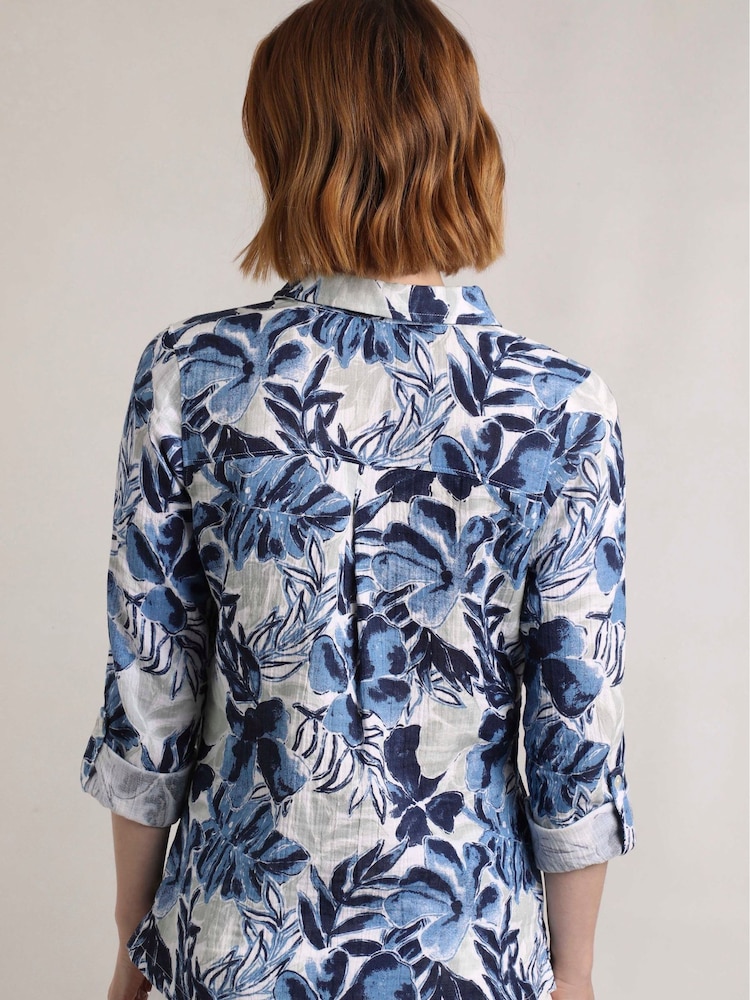 Weird Fish Blue Syona 100% Organic Cotton Doublecloth Printed Shirt - Image 6 of 10