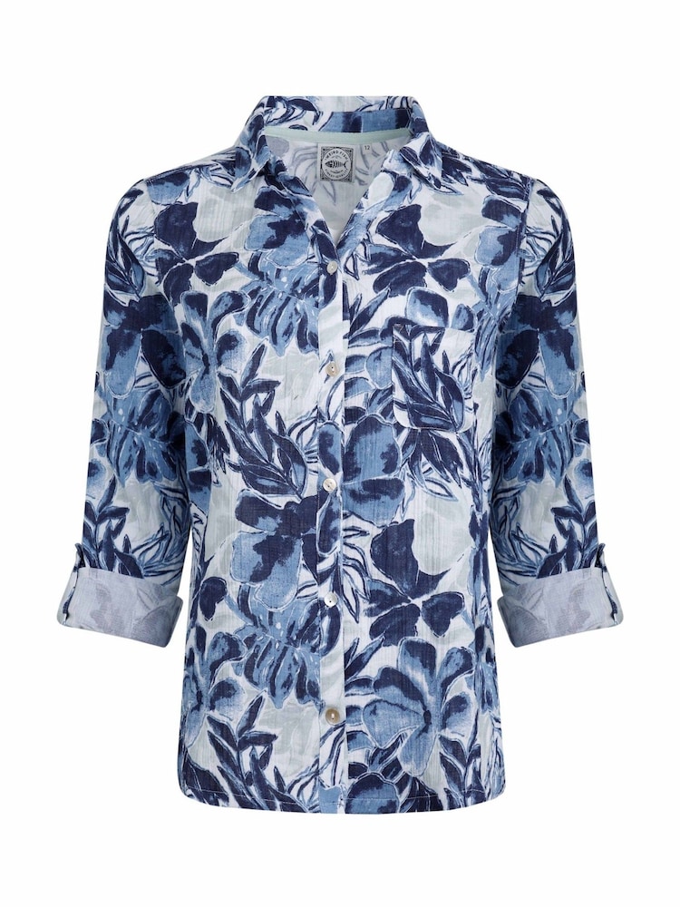 Weird Fish Blue Syona 100% Organic Cotton Doublecloth Printed Shirt - Image 7 of 10