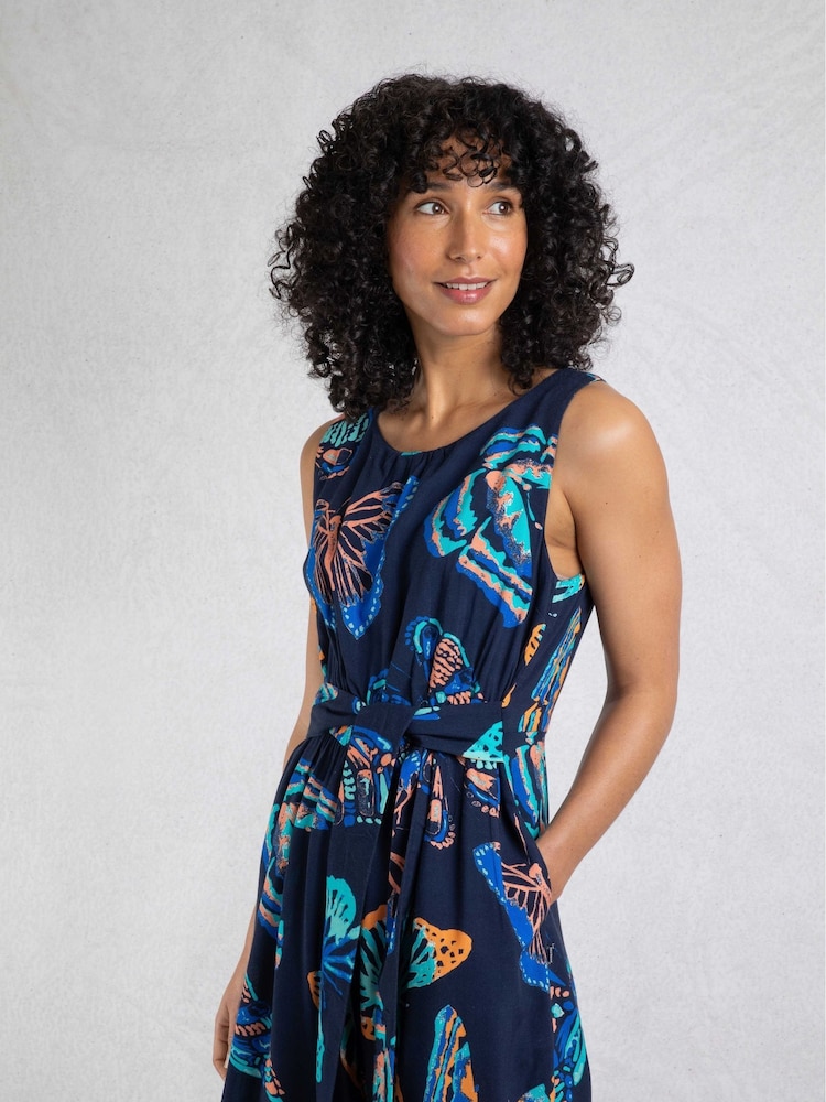 Weird Fish Navy Blue Nalani Viscose Printed Jumpsuit - Image 3 of 7