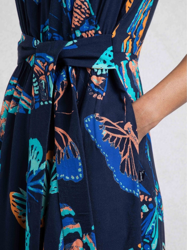 Weird Fish Navy Blue Nalani Viscose Printed Jumpsuit - Image 4 of 7