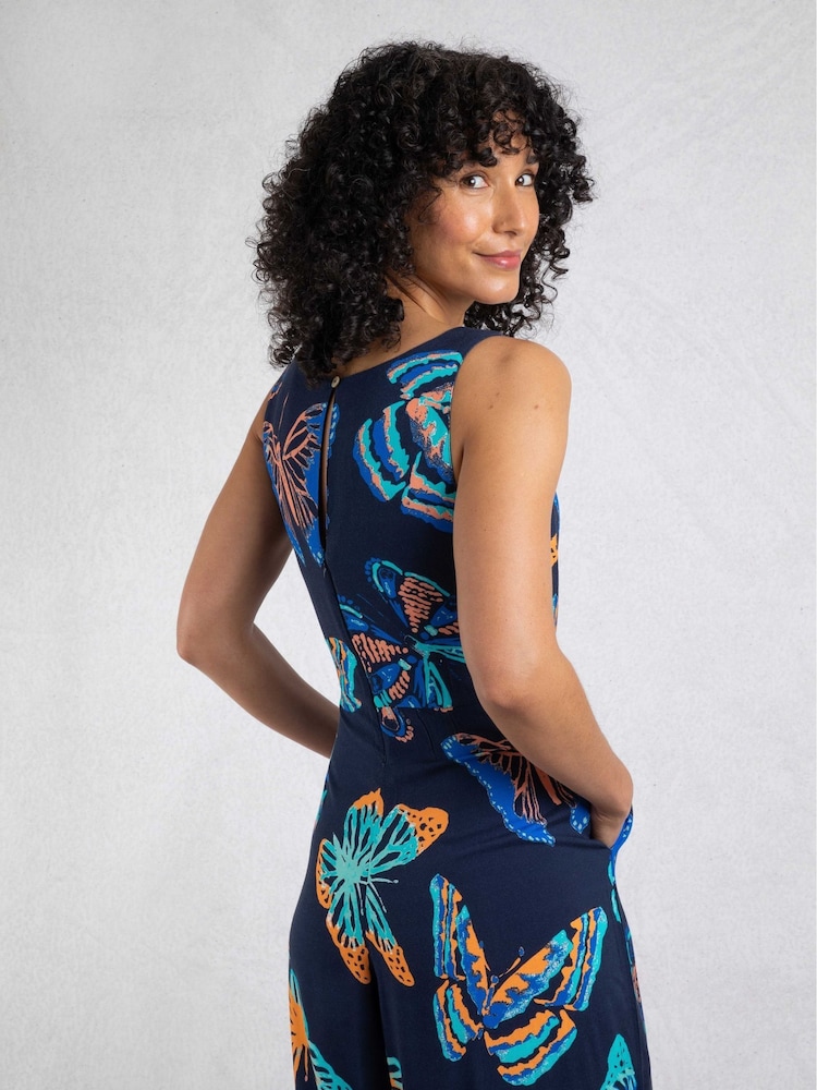 Weird Fish Navy Blue Nalani Viscose Printed Jumpsuit - Image 5 of 7