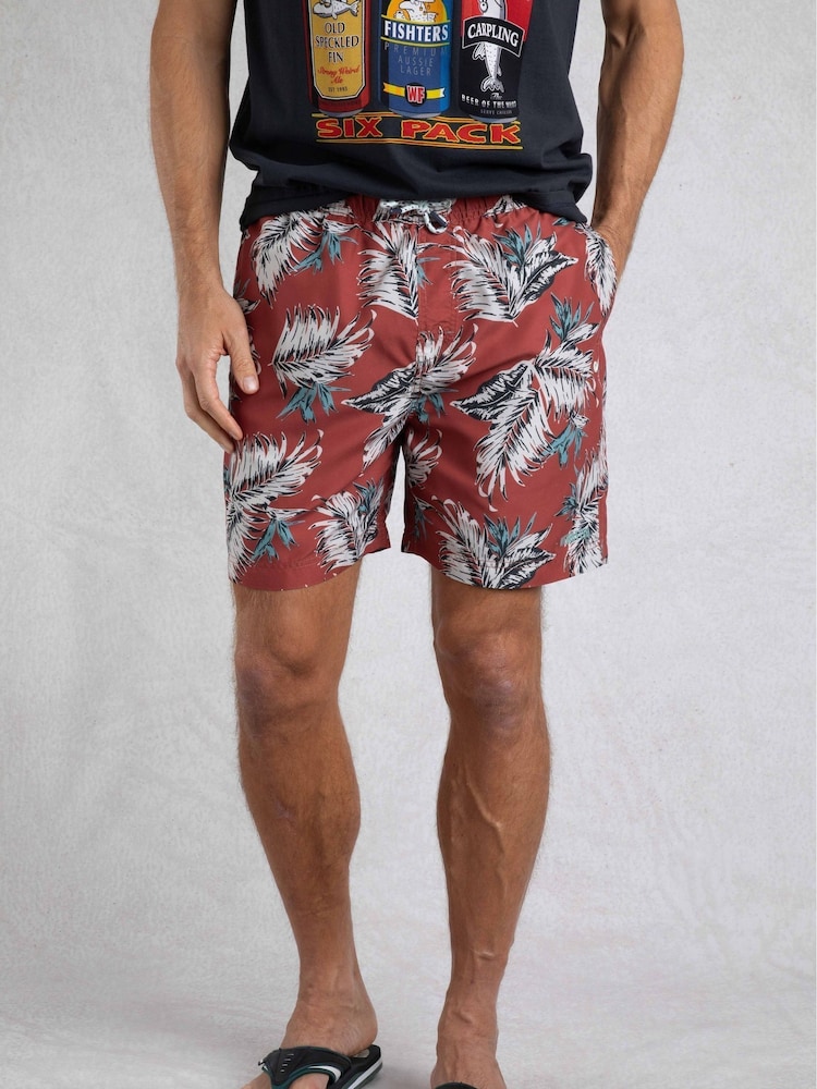 Weird Fish Brown Belukha Printed Swim Shorts - Image 1 of 7