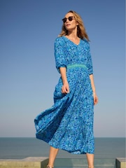 Weird Fish Blue Himanshee Viscose Slub Printed Dress - Image 1 of 7